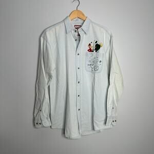 Looney Tunes Unisex Vintage Denim Marvin and‎ Daffy Duck Embroidered Shirt M